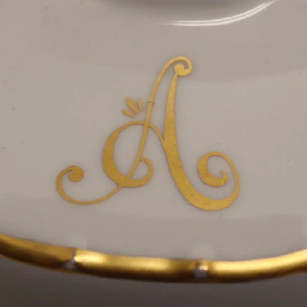 White Porcelain Bowl with‎ Lid that has the Letter A in Gold Versailles